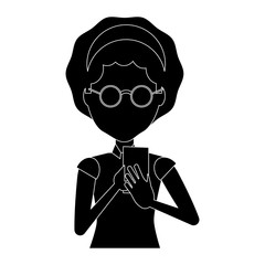 avatar woman with glasses and using a cellphone over white background, vector illustration