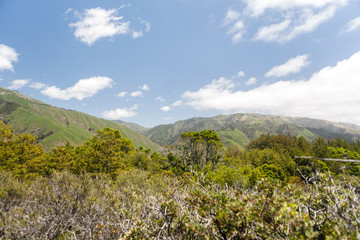 Rolling Green Hills in a Distance in Big Sur National Park, California 