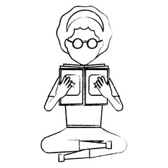 sketch of avatar woman sitting and reading a book over white background, vector illustration