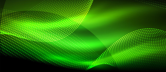 Glowing abstract wave on dark, shiny motion, magic space light. Techno abstract background