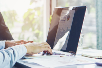 Business entrepreneur planning financial budget. businessman planning budget for marketing promote and consult with financial agent.