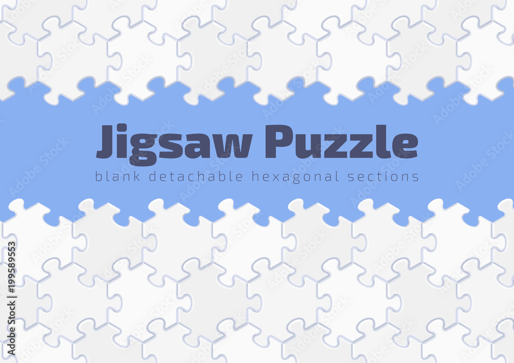 Fototapete jigsaw puzzle - graphic template. sample title surrounded by assembled hexagonal parts of jigsaw puz