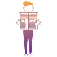 avatar adult man standing and reading a newspaper over white background, colorful design. vector illustration