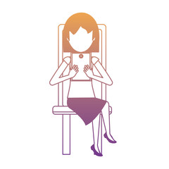 avatar woman using a tablet sitting on a chair over white background, colorful design. vector illustration