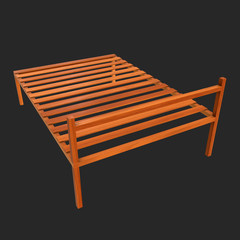 Base orthopedic wooden bed 3d render illustration on black background