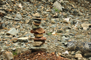 Balanced stack of stones. Altai, Siberia, Russia