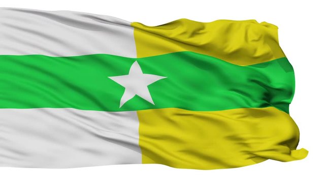 Puerto Colombia  flag, city of Colombia, realistic animation isolated on white seamless loop - 10 seconds long (alpha channel is included)