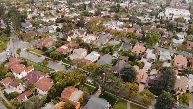 Southern California neighborhood with homes, streets and swimming pools