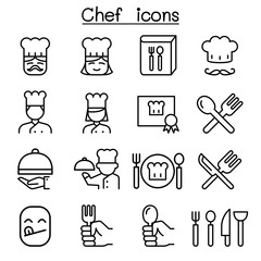 Chef icon set in thin line style