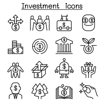Business Investment icon set in thin line style