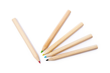 Wooden colorful ordinary pencils isolated on a white background 