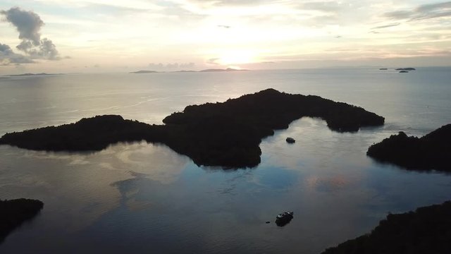 Aerial Footage of Islands at Sunset in Raja Ampat