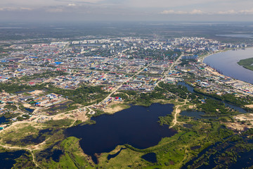 Nizhnevartovsk city in summer, aerial view