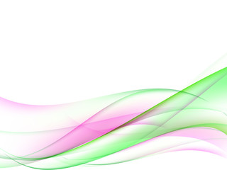 White abstract background with green and rose lines and waves, vector illustration