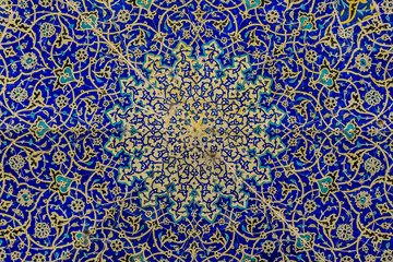 Close up Blue and Flowers as Persian Pattern, Iran