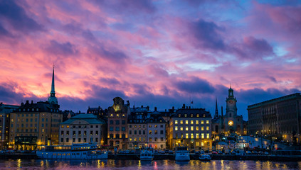 Fototapeta na wymiar Stockholm Old town sunset