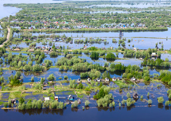 Flooding in the village, top view