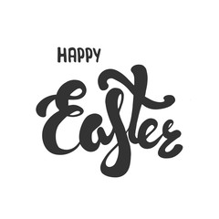 Happy Easter calligraphy isolated on white background.  Hand drawn elements for your design.