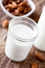Obraz na płótnie Canvas Close Up Of A Glass Of Almond Milk