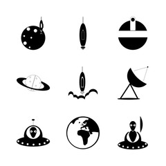 icon Cosmos with alien plane, cosmic, cosmos, ufo and moon