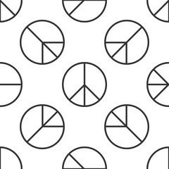 Peace sign icon seamless pattern on white background. Hippie symbol of peace. Flat design. Vector Illustration