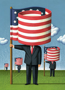 Illustration depicting US president holding flag