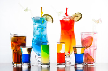 colorful cocktails on white backgroung
