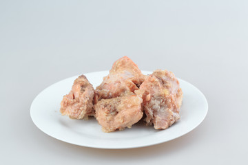 Canned meat on white background