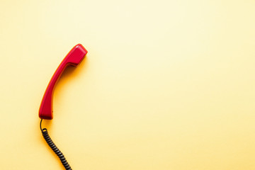 Handset on the pastel colorful background top view flat lay with copy space