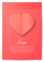 Greeting card with copy space for Valentine's day. Vector Design in concept of paper craft.  Heart on pink background.