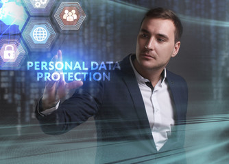 Business, Technology, Internet and network concept. Young businessman working on a virtual screen...
