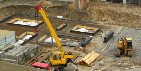 Construction of rebars, foundation pad and formwork of multistory building © Free_styler