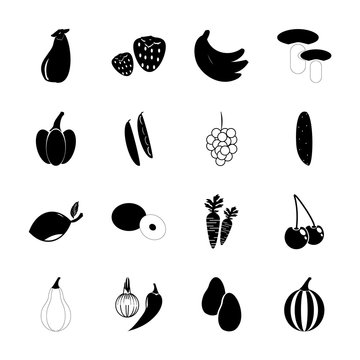 icon Fruits And Vegetables with calabash, lemon leave, vegetabl, ungus and trepang