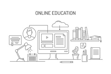 Online education and e-learning concept vector illustration