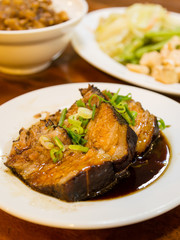 Taiwanese food, braised pork, rice, and tofu