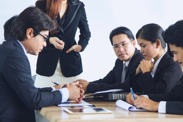 Business people meeting conference, Business team leader listening staff in team discuss business plan in meeting room.