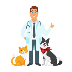 veterinarian doctor with cat, dog