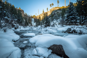 Tumalo Falls in Winter Oregon Sunset