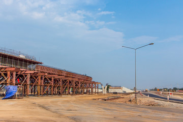 Fototapeta na wymiar Overpass Construction for motorway Kanchanaburi Thailand