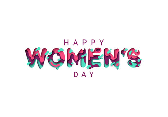 Happy Womens Day greeting card. Design letter modern style papercut multi color layers