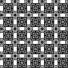 Seamless geometric pattern of simple shapes in black on white background
