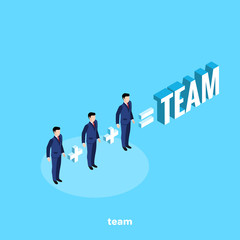 managers in business suits on a blue background, isometric image