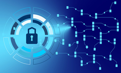 Cyber technology security, network data protection. Vector graphic illustration.