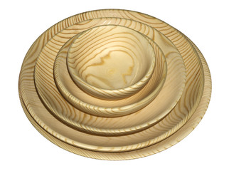 set of traditional wooden plates isolated on white background