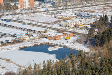 Winter city Eakaterinburg bird eye view