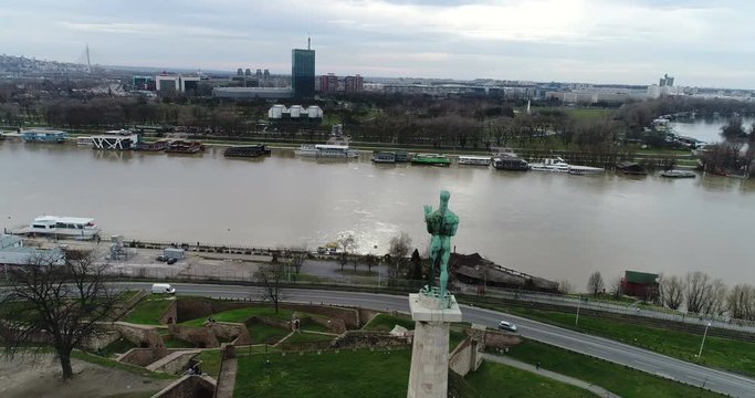 Viktor monument in Belgrade aerial view