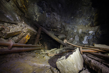 Underground abandoned gold ore mine shaft tunnel gallery