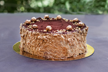 Chocolate cake, a beautifully decorated cake, a piece of cake.