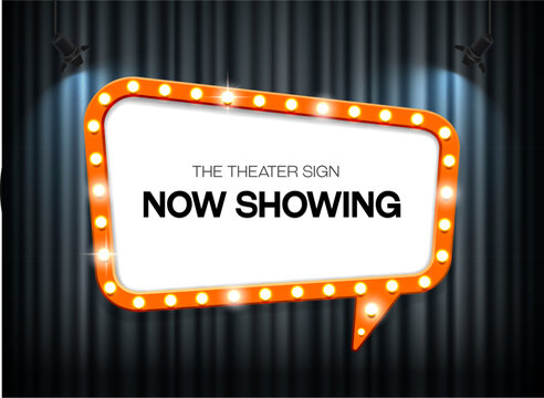 theater sign on curtain background with spotlight
