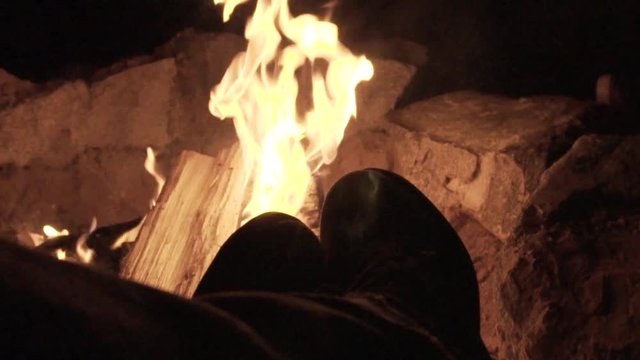 Camp Fire Slow Motion Boots on Logs